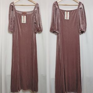 JessaKae Eloise Dusty Mauve Pink Blush Velvet Midi Dress Fitted Sleeves New 3X